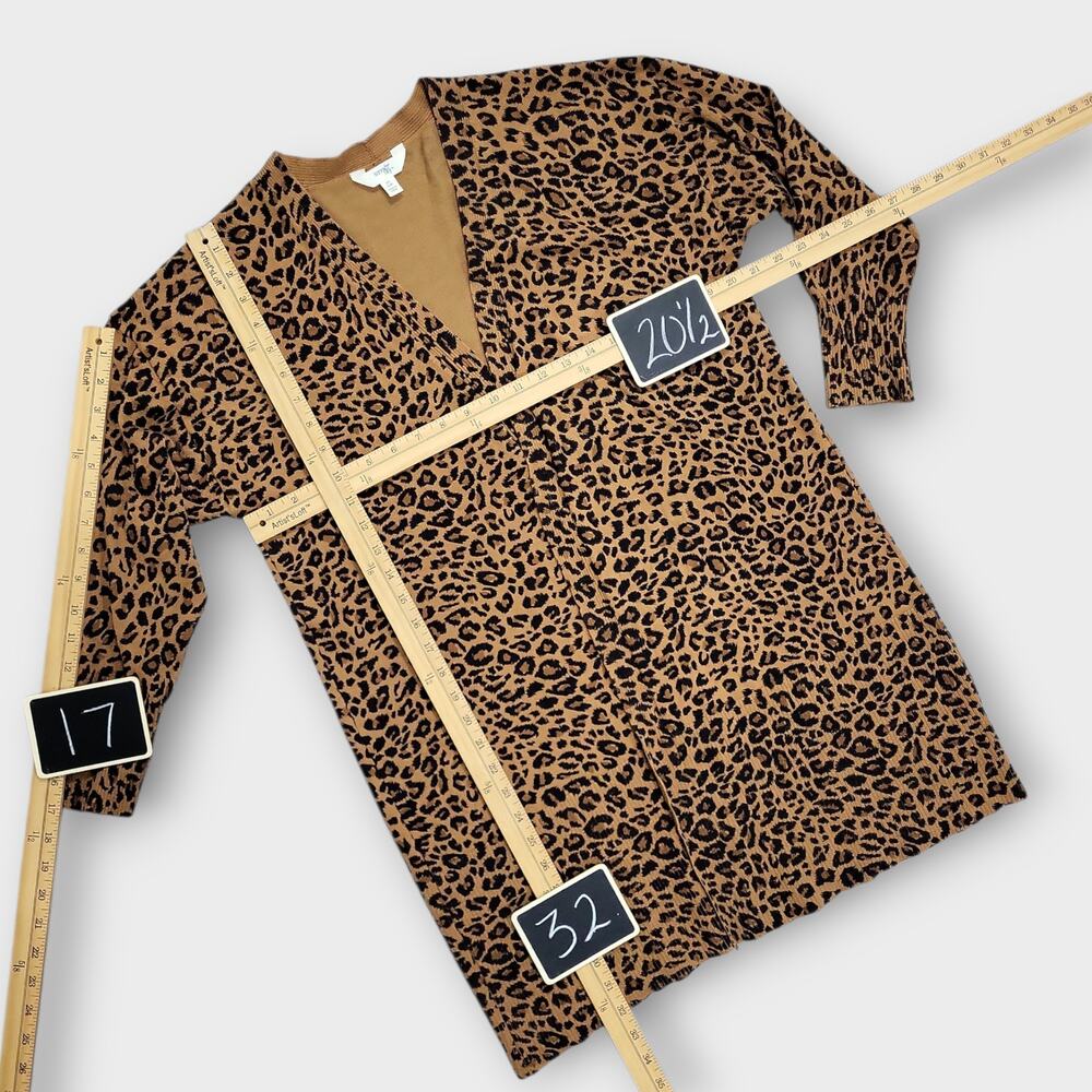 Terra & Sky Leopard Print Long Cardigan Women's Size 0X 14W Open Front Casual - Picture 4 of 9